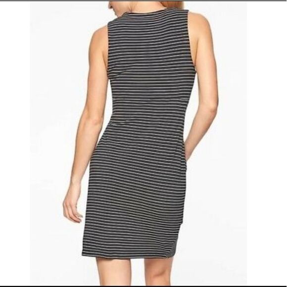 ATHLETA Black and White Stripe La Palma sleeveless Wrap Dress - Picture 2 of 12